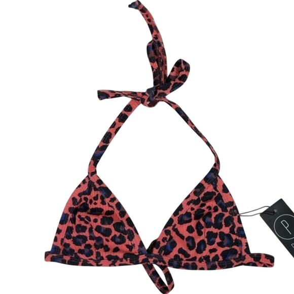 NWT Boohoo Triangle Bikini Top Womens 2 Coral Leopard Print Halter Bimbocore - Picture 2 of 6